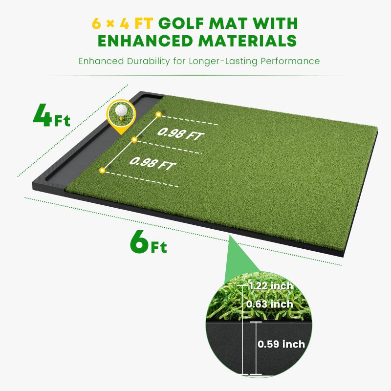 Ponsonbay Integrated 5x4ft 6x4ft & 6x5ft 26mm-31mm Golf Mat with Ball Tray, Thickening Golf Mats Practice Outdoor & Indoor Artificial Turf Matt with 3 Tees (6X4ft 31mm X-Large) - Image 5