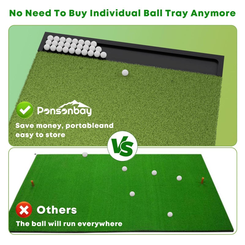 Ponsonbay Integrated 5x4ft 6x4ft & 6x5ft 26mm-31mm Golf Mat with Ball Tray, Thickening Golf Mats Practice Outdoor & Indoor Artificial Turf Matt with 3 Tees (6X4ft 31mm X-Large) - Image 4