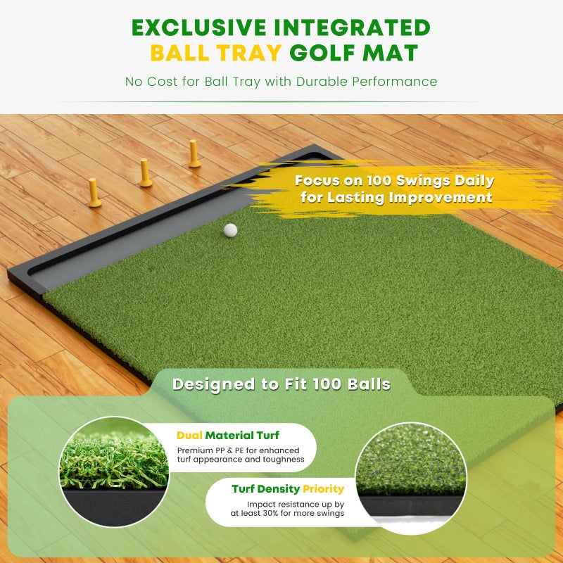 Ponsonbay Integrated 5x4ft 6x4ft & 6x5ft 26mm-31mm Golf Mat with Ball Tray, Thickening Golf Mats Practice Outdoor & Indoor Artificial Turf Matt with 3 Tees (6X4ft 31mm X-Large) - Image 2