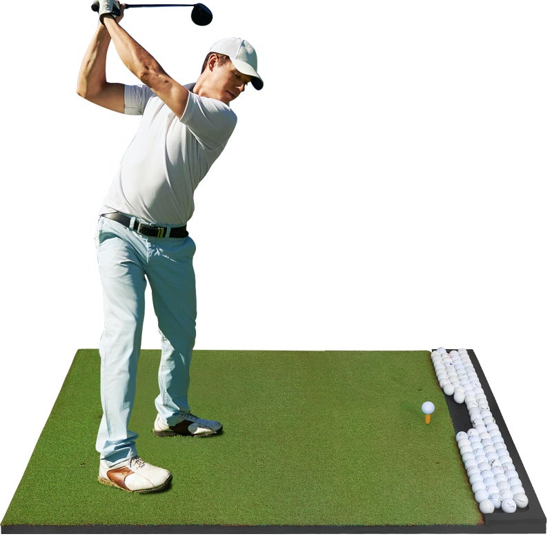 Ponsonbay Integrated 5x4ft 6x4ft & 6x5ft 26mm-31mm Golf Mat with Ball Tray, Thickening Golf Mats Practice Outdoor & Indoor Artificial Turf Matt with 3 Tees (6X4ft 31mm X-Large) - Image 1