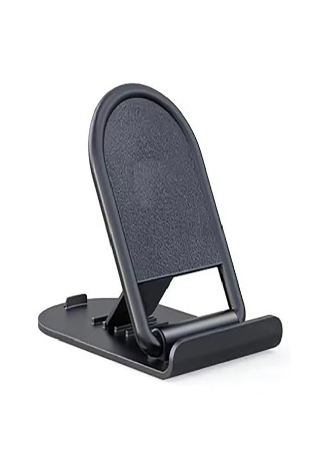 Mini Desktop Cell Phone Holder, 4-Level Adjustable, Creative Foldable Design With Card Clip, Plastic Cell Phone Stand - Black - Image 1