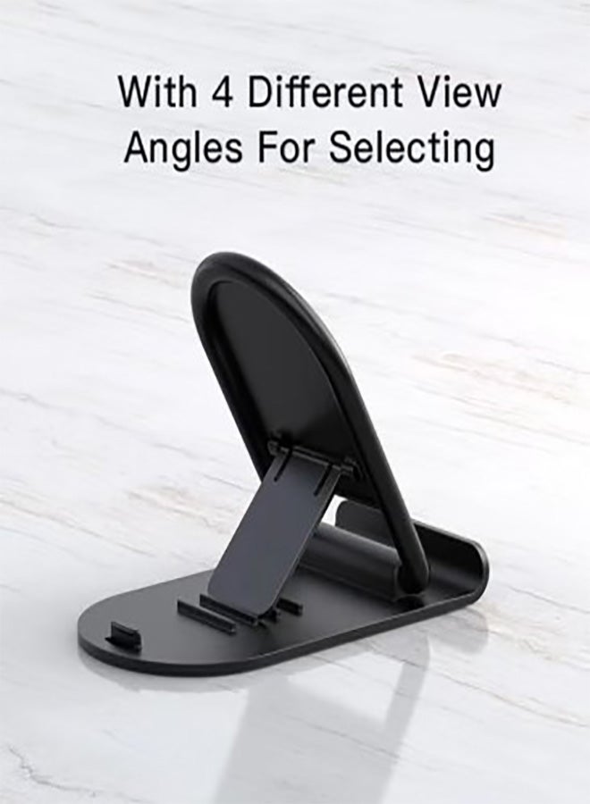 Mini Desktop Cell Phone Holder, 4-Level Adjustable, Creative Foldable Design With Card Clip, Plastic Cell Phone Stand - Black - Image 2