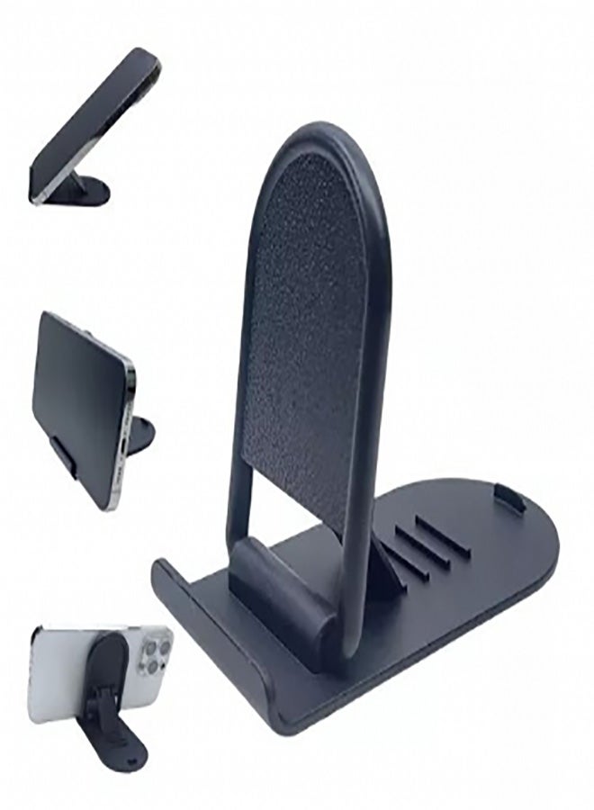 Mini Desktop Cell Phone Holder, 4-Level Adjustable, Creative Foldable Design With Card Clip, Plastic Cell Phone Stand - Black - Image 3