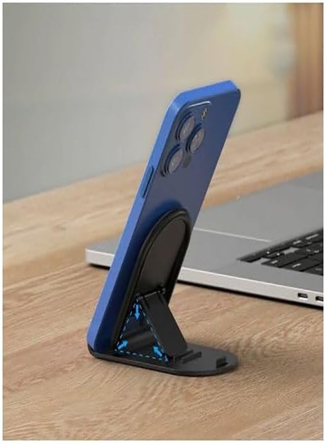 Mini Desktop Cell Phone Holder, 4-Level Adjustable, Creative Foldable Design With Card Clip, Plastic Cell Phone Stand - Black - Image 5