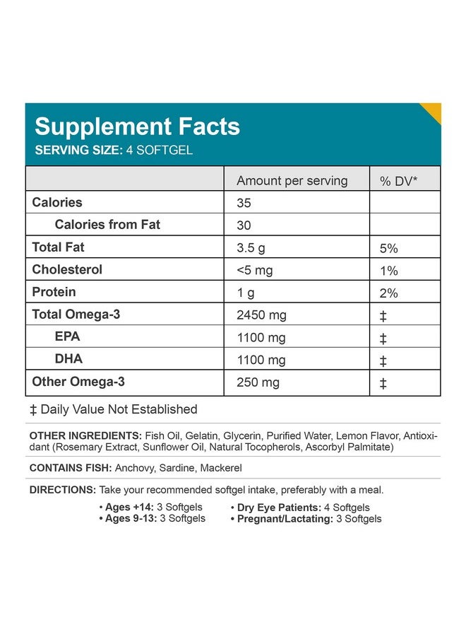Macuhealth - Omega 3 Fish Oil 1100Mg Dha 1100Mg Epa Eye & Heart Health Supplement Natural Triglyceride Formula Gluten Free Environmentally Sustainable Resources 120 Softgels - Image 1
