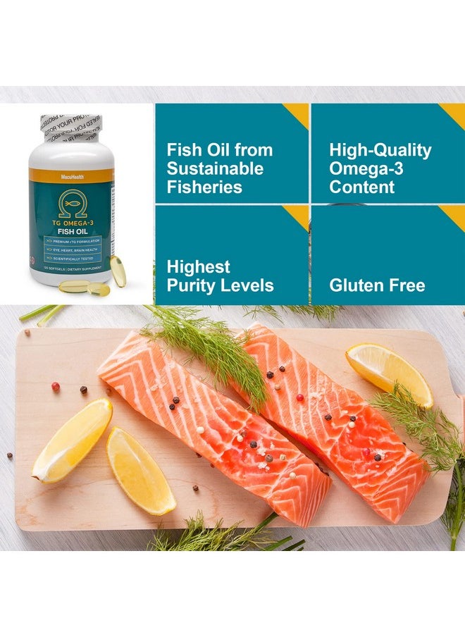 Macuhealth - Omega 3 Fish Oil 1100Mg Dha 1100Mg Epa Eye & Heart Health Supplement Natural Triglyceride Formula Gluten Free Environmentally Sustainable Resources 120 Softgels - Image 1
