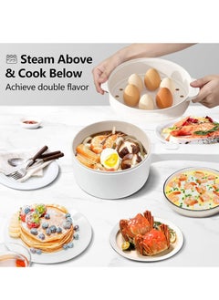 XiuWoo 2L electric hot pot with steamer and temperature control non-stick electric cooker shabu shabu, electric skillet,frying pan,electric saucepan,for noodles, egg, steak, suté, steam, oatmeal and soup  - Image 2