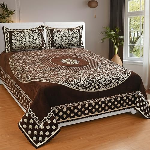 jayvaam Luxury Velvet Bedsheet – King Size Luxury Bed Sheet – Ultra Soft, Cozy & Warm Bedding for Bedroom – Hypoallergenic & Elegant Velvet Texture (Crystal 01 Coffee 100X100, Velvet Bedsheet) - Image 1