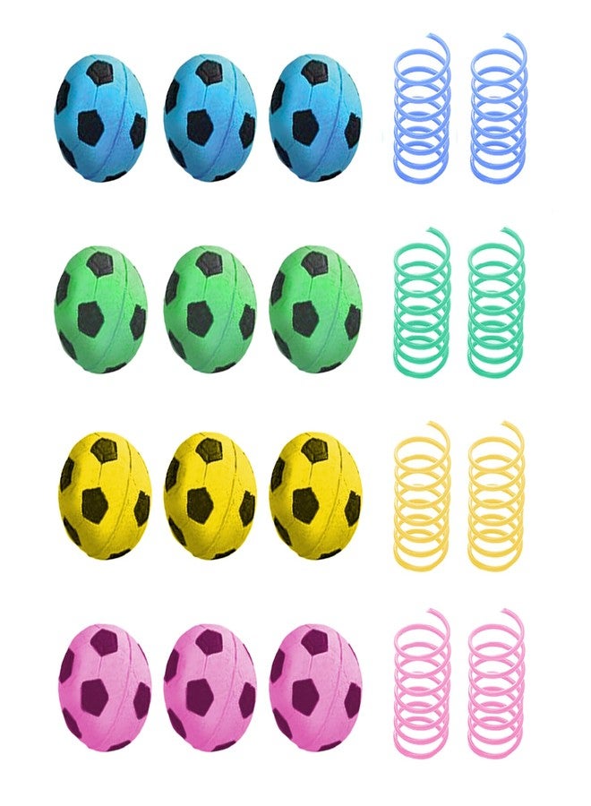 SunGrow Cat Soccer Balls & Coil Springs, Feline Entertainment for Indoor Kitten, Woven Colorful Wire Tube & Squishy Foam Sponge Balls, Heavy Plastic Pet Interactive Spiral, Cat Supplies & Accessories - Image 1