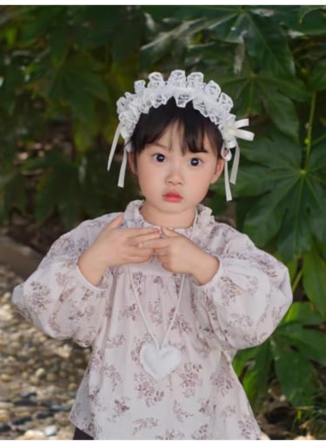 PLwelth White Flower Lace Headband Bow Wide Hairband for Kids Girls Vintage Floral Embroidered Head Bands Thick Headbands with Teeth Elegant Hair Accessories for Cosplay Tea Party Princess Wedding - Image 3