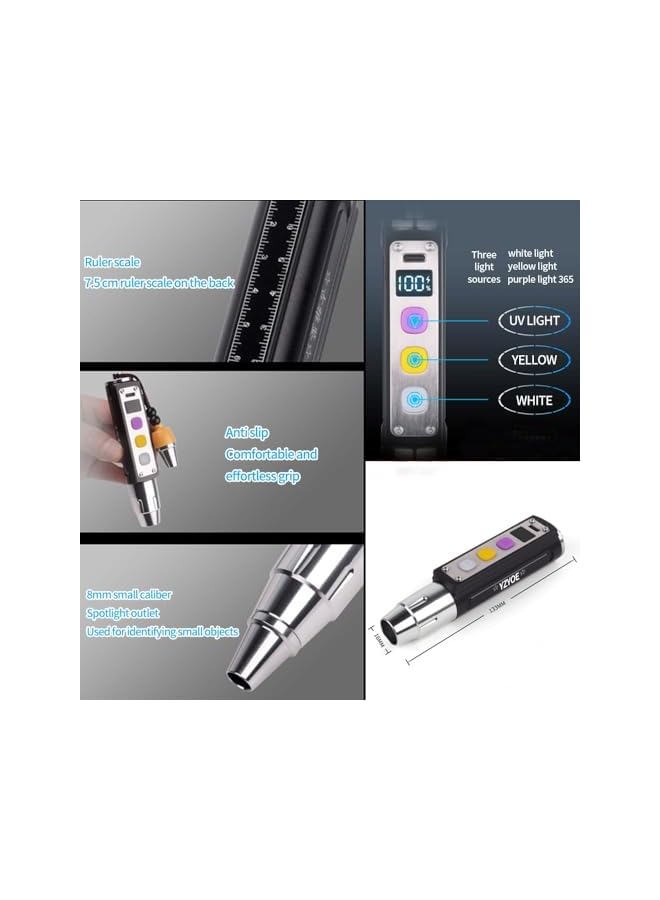 PROMASS promass LED Three Switches Three Light Sources Jade Identification Flashlight, New Multifunctional Gemstone Mineral Detection Light, White Light, Yellow Light, and 365nm Ultraviolet Query Mini Light.  - Image 4