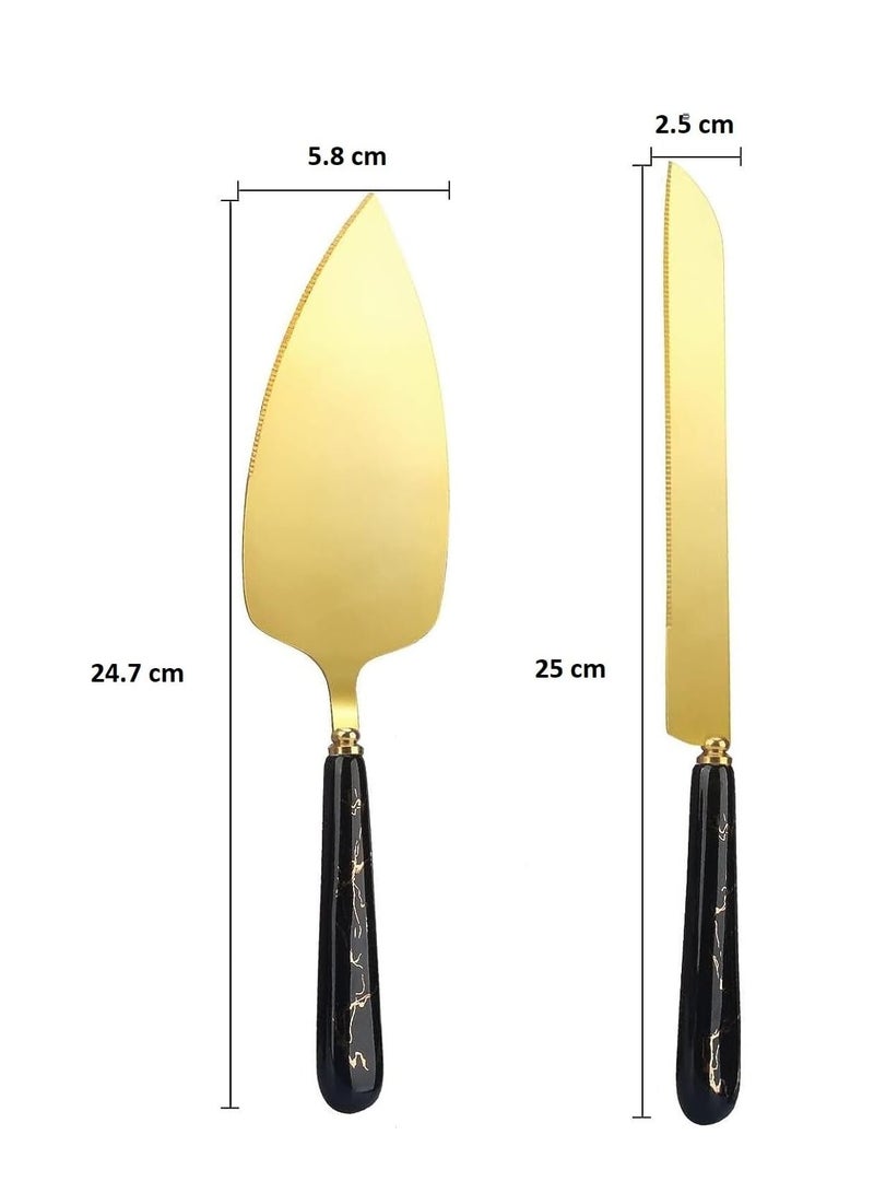 مجموعة من قطعتين سكين وطبق تقديم لكعكة الزفاف على شكل رخامي سكين زبدة، مجرفة بيتزا، مجرفة كيك، اكسسوارات منزلية، ملحقات أدوات المائدة المطبخ، أدوات تقديم الطعام (أسود) - Image 3