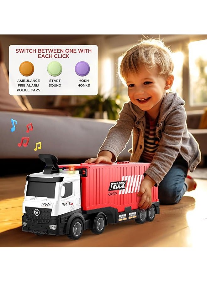 Race Car Track Toy Truck Toy with Slots & Foldable Race Tracks Transport Car Carrier Toy for Toddlers Cars Toy Set Container Truck Toy with 8 Alloy Cars Vehicles Toy Set for 3+ Kids Boys Girls - Image 3