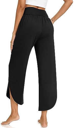 TARSE Womens Wide Leg Yoga Pants Cross High Waisted Capris Plus Size Casual Flowy Lounge Joggers Loose Pajamas Flared Sweatpants with Pockets (Black,XXL) - Image 3
