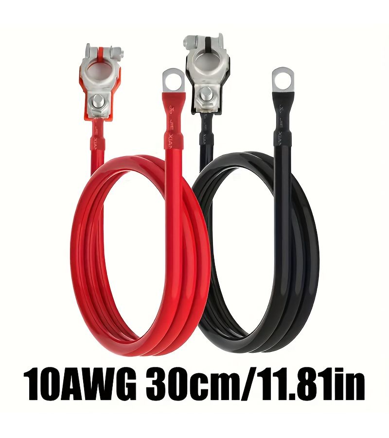 10AWG 27 56 Inch Battery Inverter Cables With Terminal Connectors For Car Truck Motorcycle Top Post Universal Negative And Positive Maintenance Free Batteries Dual Battery Systems - Image 3
