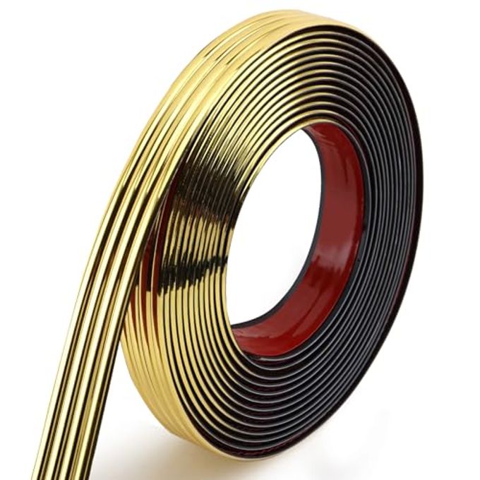 Lunghaa Peel And Stick Shiny Gold Finish Molding Trim, 196.8" X 0.78" Flexible Decoration Strip For Mirror, Wall, Cabinet, And Table Corner Guards - Image 1