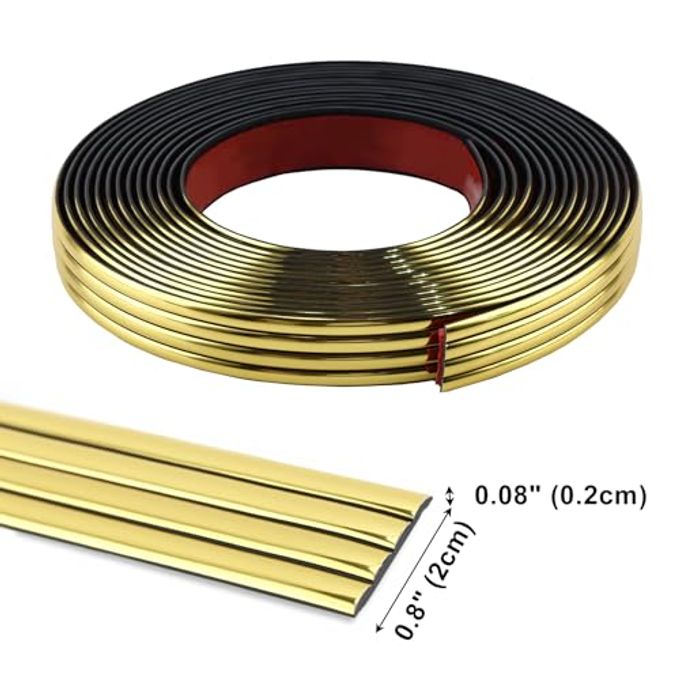 Lunghaa Peel And Stick Shiny Gold Finish Molding Trim, 196.8" X 0.78" Flexible Decoration Strip For Mirror, Wall, Cabinet, And Table Corner Guards - Image 2