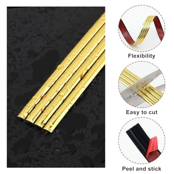 Lunghaa Peel And Stick Shiny Gold Finish Molding Trim, 196.8" X 0.78" Flexible Decoration Strip For Mirror, Wall, Cabinet, And Table Corner Guards - Image 3