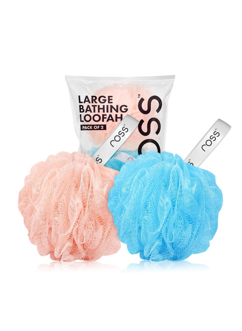 ross Large Bath Loofah Sponge Scrubber Exfoliator for High Lather Cleansing (Peach and Blue) - Image 1