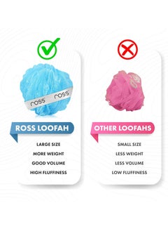 ROSS ross Large Bath Loofah Sponge Scrubber Exfoliator for High Lather Cleansing (Peach and Blue)  - Image 2