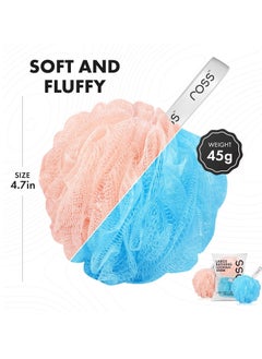 ROSS ross Large Bath Loofah Sponge Scrubber Exfoliator for High Lather Cleansing (Peach and Blue)  - Image 3