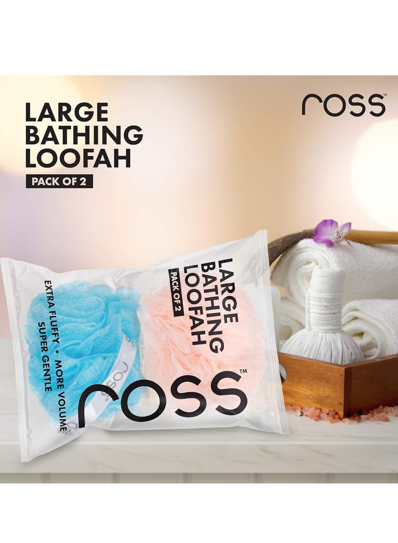 ross Large Bath Loofah Sponge Scrubber Exfoliator for High Lather Cleansing (Peach and Blue) - Image 5