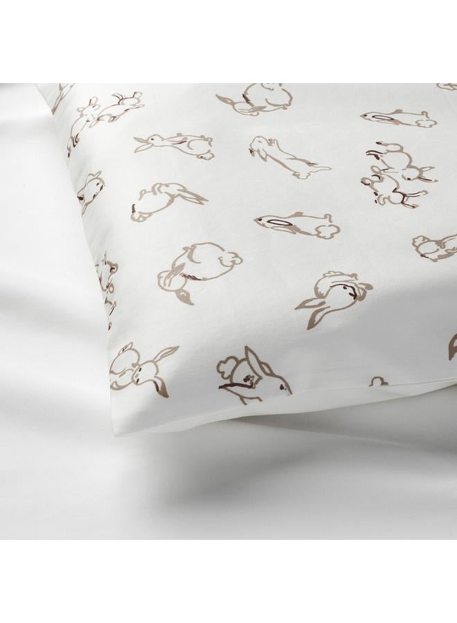 erorex Duvet cover 1 pillowcase for cot, rabbit pattern/white/beige, 110x125/35x55 cm - Image 3
