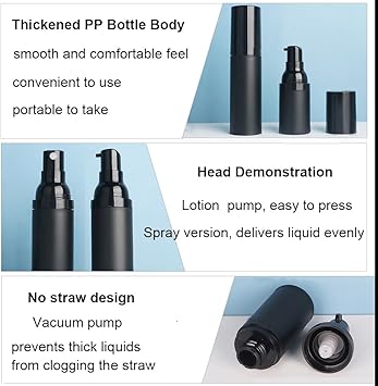 Upstore 3 Pcs 30ml 1oz Black Plastic Airless Pump Bottles Travel Vacuum Lotion Dispensers Refillable Cosmetic Containers for Foundation Cream Essential oil Serum - Image 5