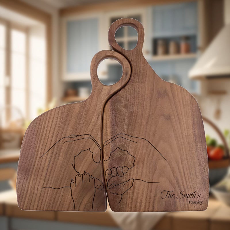 Endless Love Couple's Moments Walnut Wood Custom Engraved Cheese Board Set of 2pcs with Handle for Anniversary, Birthday and Family Gatherings - Image 1