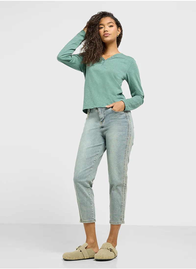 جينجر High Rise Straight Fit Cropped Jeans