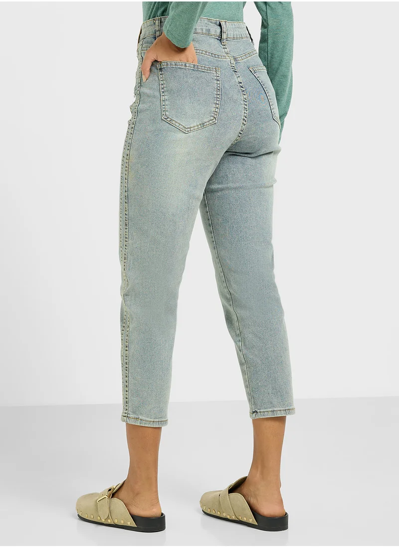Ginger High Rise Straight Fit Cropped Jeans