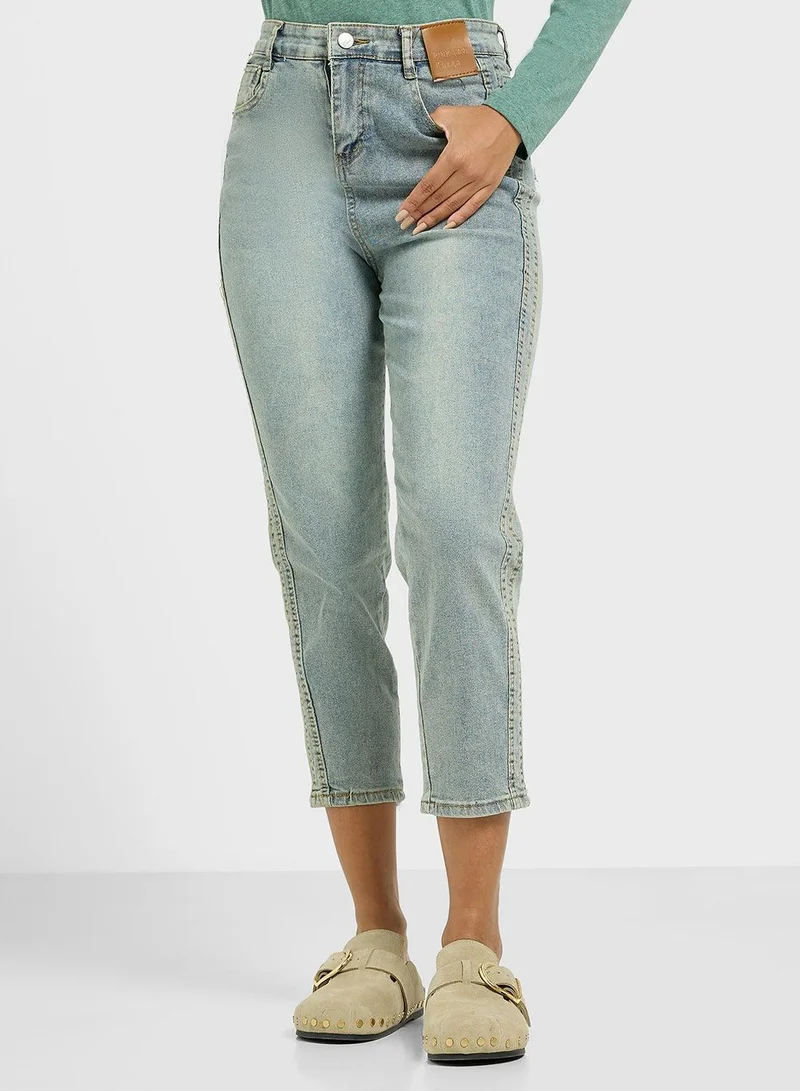 High Rise Straight Fit Cropped Jeans