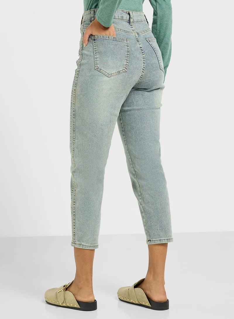 Ginger  High Rise Straight Fit Cropped Jeans for Women | Best Price UAE