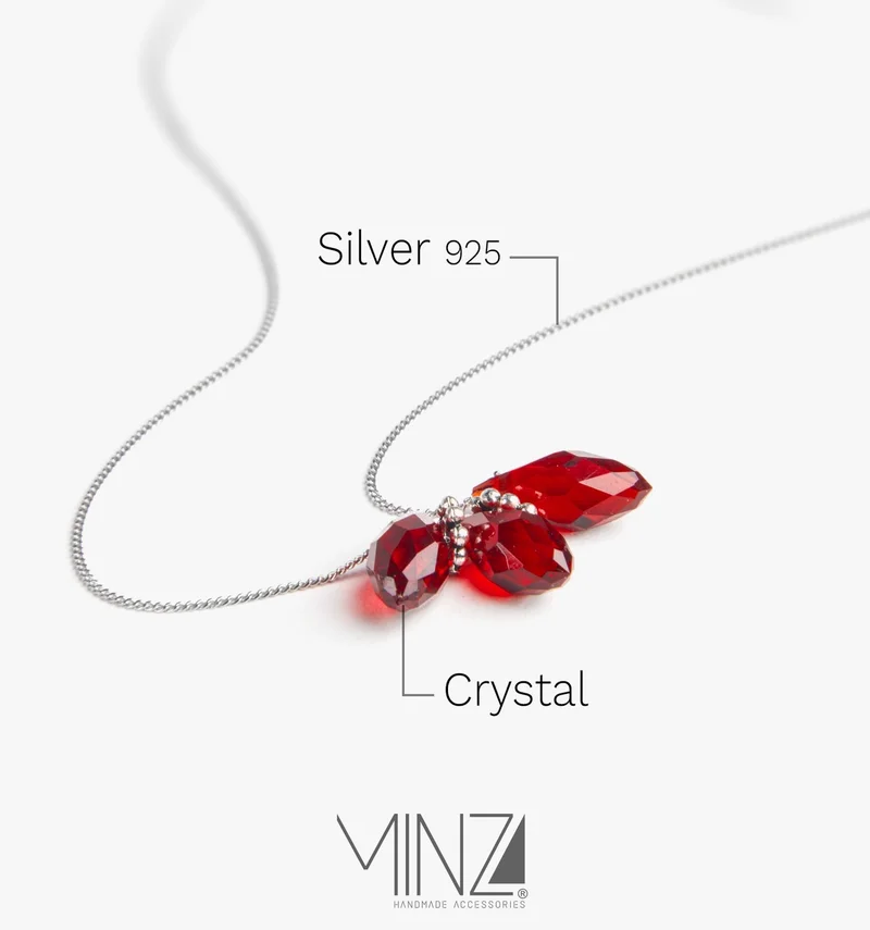 Minza  Minza “Three Tears” Women’s Necklace, Sterling Silver 925 with Red Crystal Drops, Delicate Pendant Necklace for Women, Jewelry for Casual & Special Occasion. for Women | Best Price UAE