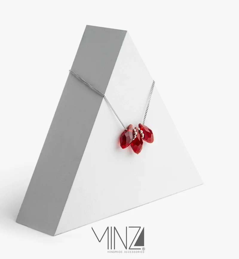 Minza  Minza “Three Tears” Women’s Necklace, Sterling Silver 925 with Red Crystal Drops, Delicate Pendant Necklace for Women, Jewelry for Casual & Special Occasion. for Women | Best Price UAE