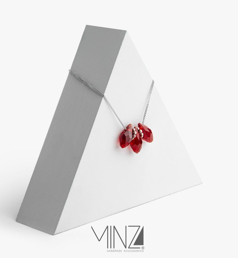 Minza “Three Tears” Women’s Necklace, Sterling Silver 925 with Red Crystal Drops, Delicate Pendant Necklace for Women, Jewelry for Casual & Special Occasion. - Image 5