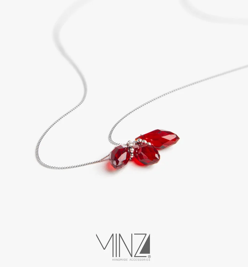 Minza  Minza “Three Tears” Women’s Necklace, Sterling Silver 925 with Red Crystal Drops, Delicate Pendant Necklace for Women, Jewelry for Casual & Special Occasion. for Women | Best Price UAE