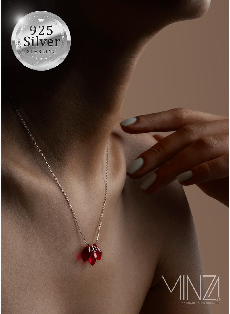 Minza “Three Tears” Women’s Necklace, Sterling Silver 925 with Red Crystal Drops, Delicate Pendant Necklace for Women, Jewelry for Casual & Special Occasion. - Image 1