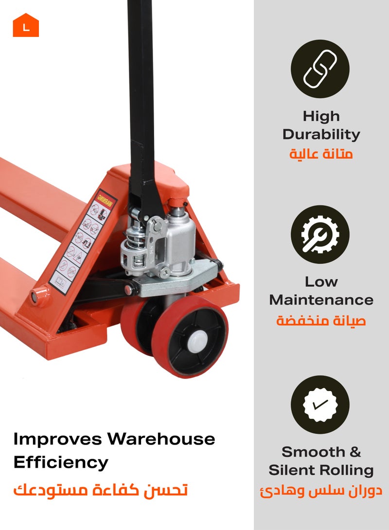 LAWAZIM Pro7 Hydraulic Pallet Jack with Red Wheels-2.5T-Heavy Duty Pallet Truck with PU Wheels-Industrial Manual Jack for Smooth Rolling and Efficient Pallet Handling in Warehouses and Distribution Centers - Image 4