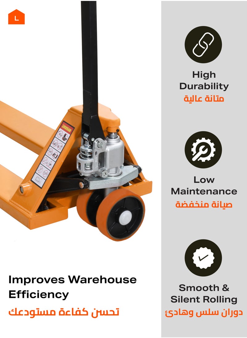 Hydraulic Pallet Jack with Red Wheels-2.5T-Heavy Duty Pallet Truck with PU Wheels-Industrial Manual Jack for Smooth Rolling and Efficient Pallet Handling in Warehouses and Distribution Centers