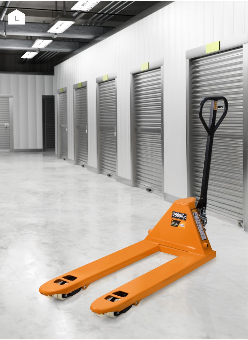 Hydraulic Pallet Jack with Red Wheels-2.5T-Heavy Duty Pallet Truck with PU Wheels-Industrial Manual Jack for Smooth Rolling and Efficient Pallet Handling in Warehouses and Distribution Centers