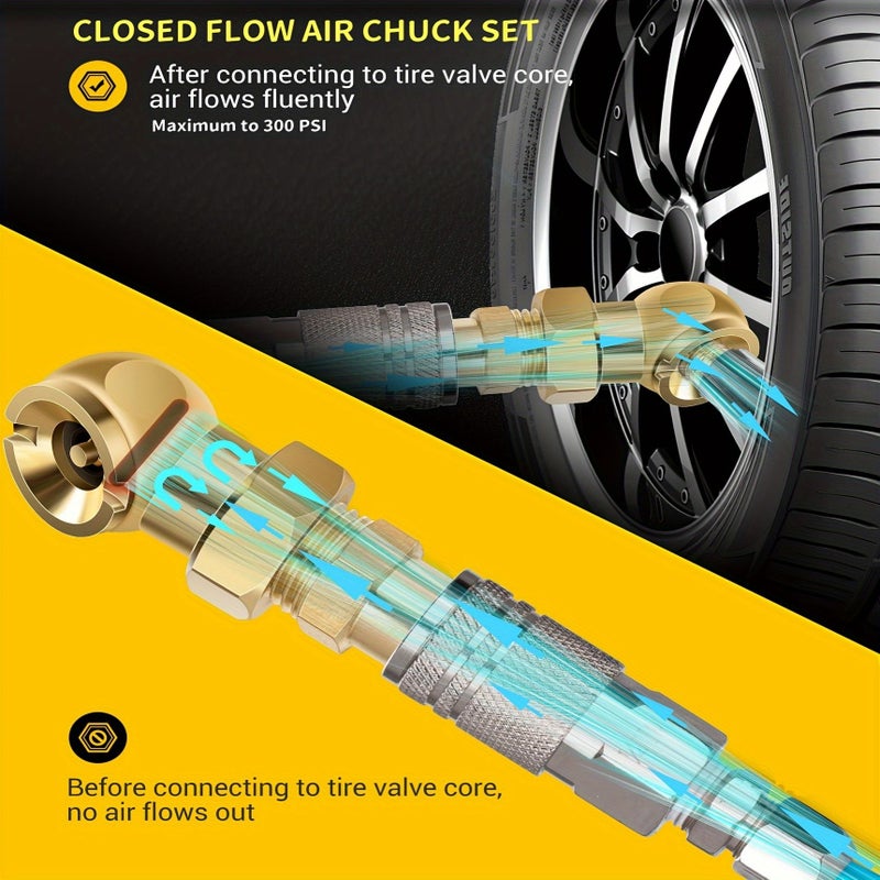 1 4 Inch External Thread Flow Shut Tire Inflation Nozzle with Quick Connector Yellow For Tire Inflator Pressure Gauges Tire Hose Tools And Air Compressor Accessories - Image 4