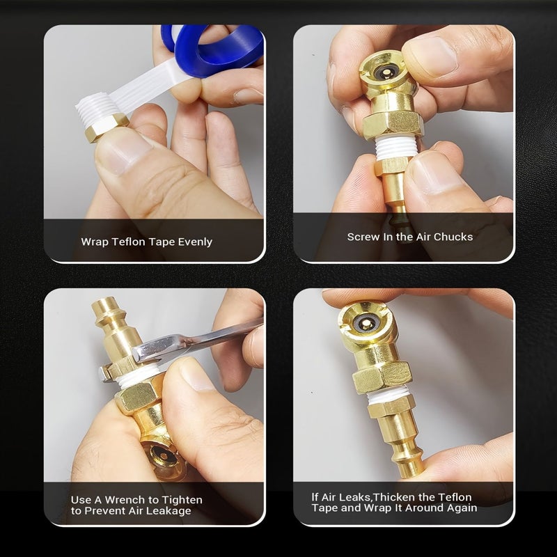 1 4 Inch External Thread Flow Shut Tire Inflation Nozzle with Quick Connector Yellow For Tire Inflator Pressure Gauges Tire Hose Tools And Air Compressor Accessories - Image 5