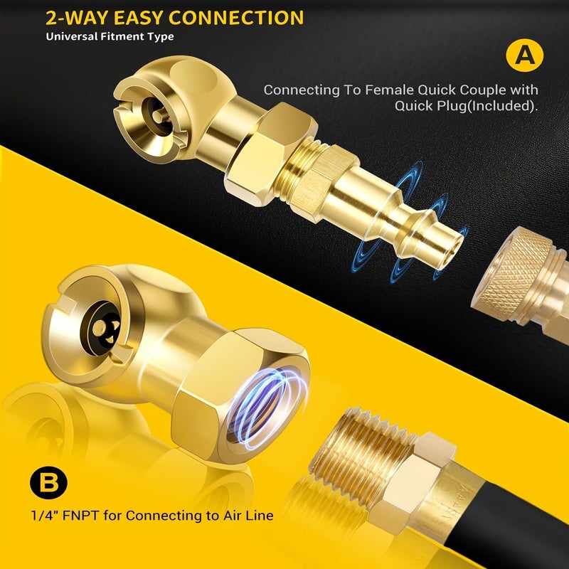 1 4 Inch External Thread Flow Shut Tire Inflation Nozzle with Quick Connector Yellow For Tire Inflator Pressure Gauges Tire Hose Tools And Air Compressor Accessories - Image 2