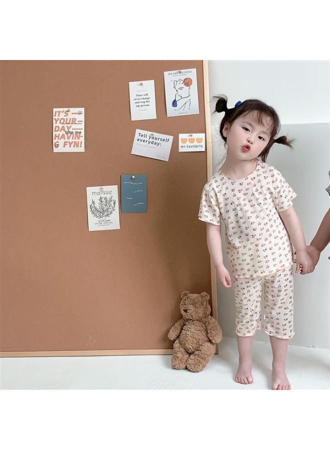 Children's Pajamas Summer Ice Silk Thin Suit Girls' Home Wear Floral Sweet Short Sleeve Two-piece Set