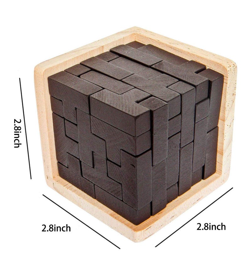 Ahyuan Wooden Brain Teaser Puzzles Cube Stocking Stuffers Wooden Puzzles T-Shaped Jigsaw Logic Puzzle Educational Games Toy for Kids and Adults by AHYUAN (Coffee) - Image 2