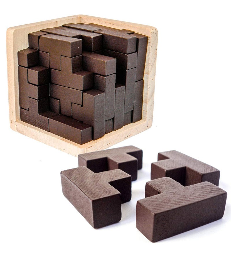 Ahyuan Wooden Brain Teaser Puzzles Cube Stocking Stuffers Wooden Puzzles T-Shaped Jigsaw Logic Puzzle Educational Games Toy for Kids and Adults by AHYUAN (Coffee) - Image 1