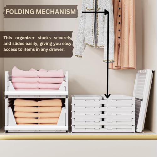 Aliensware 3Pcs Large Size Clothes Storage Rack, Cloth Organizer for Cupboard, Wardrobe, Stackable & Foldable Basket Closet Organiser Drawer for Almirah, Living Room, Kitchen, Office-Aliens-White - Image 3
