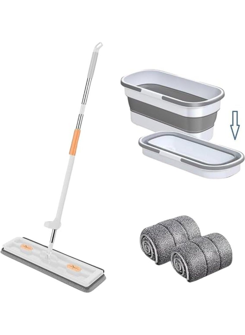 Flat mop with foldable bucket and 3 washable cloths – suitable for cleaning floors, ceramics and wood - Image 1