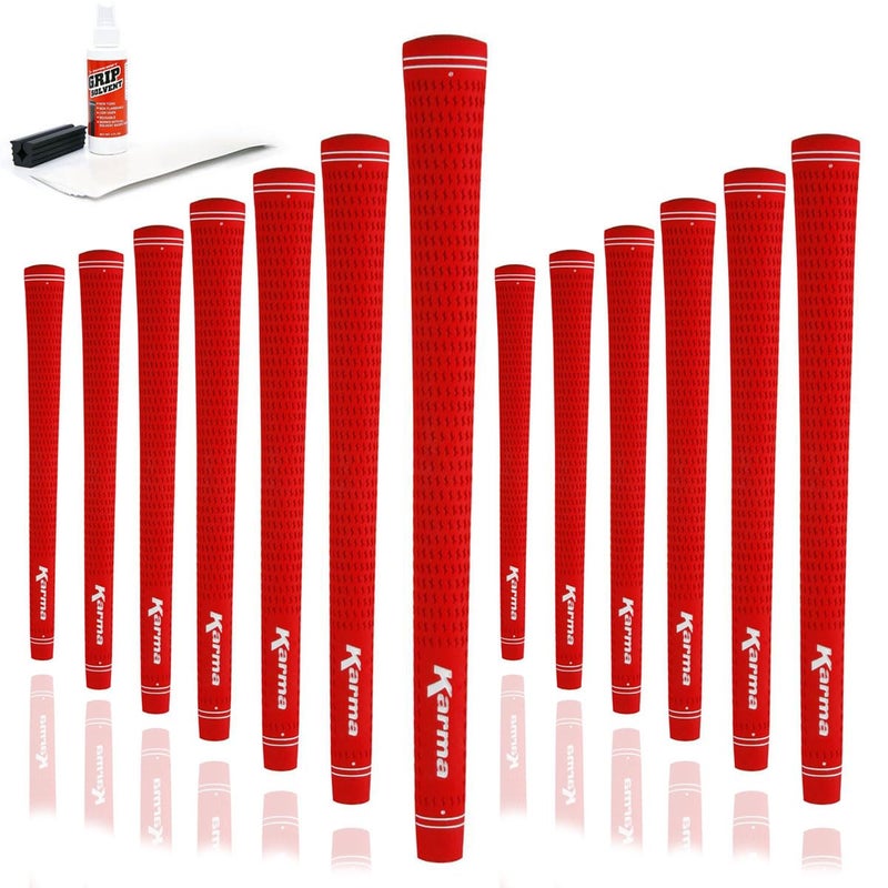 Karma Velour Golf Grip Kit with Tape Strips Grip Solvent Rubber Vise Clamp 13 Red Standard Size Rubber Velvet Style Replacement Golf Grips for Men - Image 2